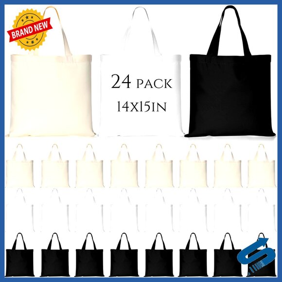 Blank Canvas Tote Bags Bulk Reusable Lightweight Grocery Shopping DIY Crafts